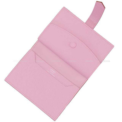 HERMES Bi-fold wallet Bearn Mini Card holder With Coin purse Mauve sylvestre Veau Epsom Silver HW Stamp