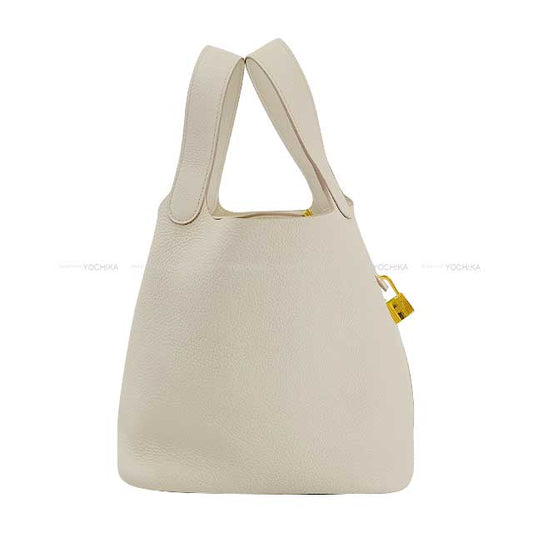 HERMES Handbag Picotin Lock 22 MM Beton Taurillon Clemence Gold HW Stamp