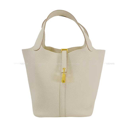 HERMES Handbag Picotin Lock 22 MM Beton Taurillon Clemence Gold HW Stamp