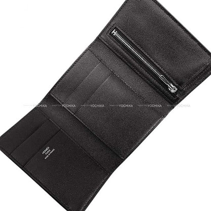 HERMES Tri-fold wallet Bearn Combine SO BLACK Monochrome Noir (Black) Veau madame Black HW Stamp