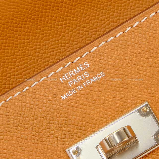 HERMES change purse Kelly Pocket Long Wallet Strap Clutch Bag  Gold Veau madame Silver HW Stamp