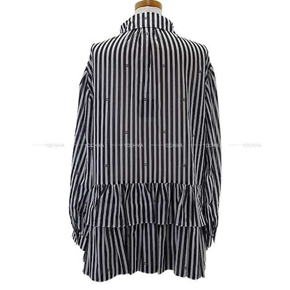 Chanel Long sleeve shirt Ladies Print Cotton Rhinestone Coco mark Stripe Frill Dress Blanc (White)/Noir (Black) Cotton 34 P76212