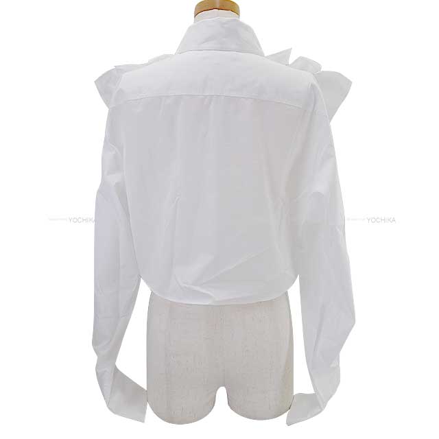 2022 Chanel Long sleeve shirt Ladies Rhinestone Cross button Cotton Frill Blanc (White) Cotton 38 P73037