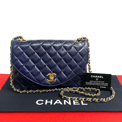 CHANEL Shoulder Bag lambskin Navy Matrasse