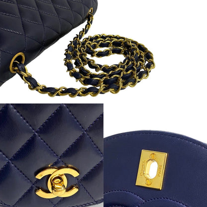 CHANEL Shoulder Bag lambskin Navy Matrasse