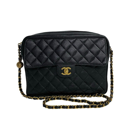 CHANEL Shoulder Bag Matt caviar skin black Matrasse