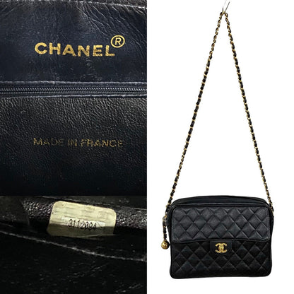 CHANEL Shoulder Bag Matt caviar skin black Matrasse