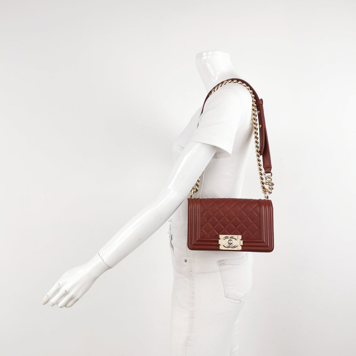 Chanel Le Boy Small Burgundy Lambskin Leather Antiqued Gold Hardware