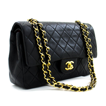 CHANEL 2.55 Double Flap Chain Shoulder Bag Black Lambskin Handbag h50