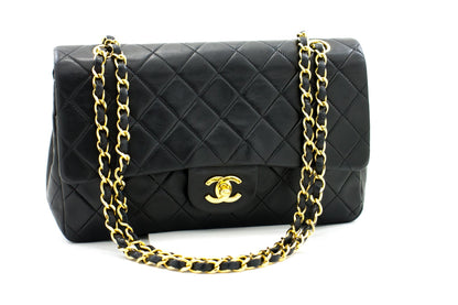 CHANEL 2.55 Double Flap Chain Shoulder Bag Black Lambskin Handbag h50