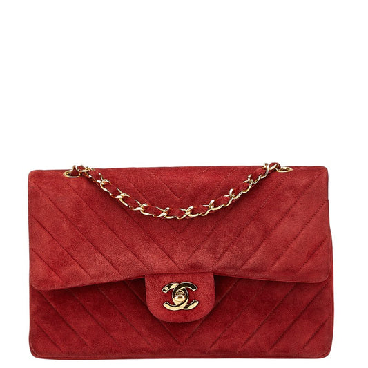Chanel Double Flap V Stitch Suede Shoulder Bag