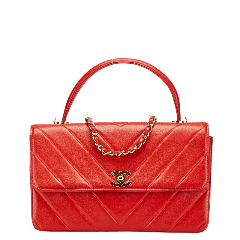 Chanel Chevron V Stitch Coco Mark Lambskin 2way Bag