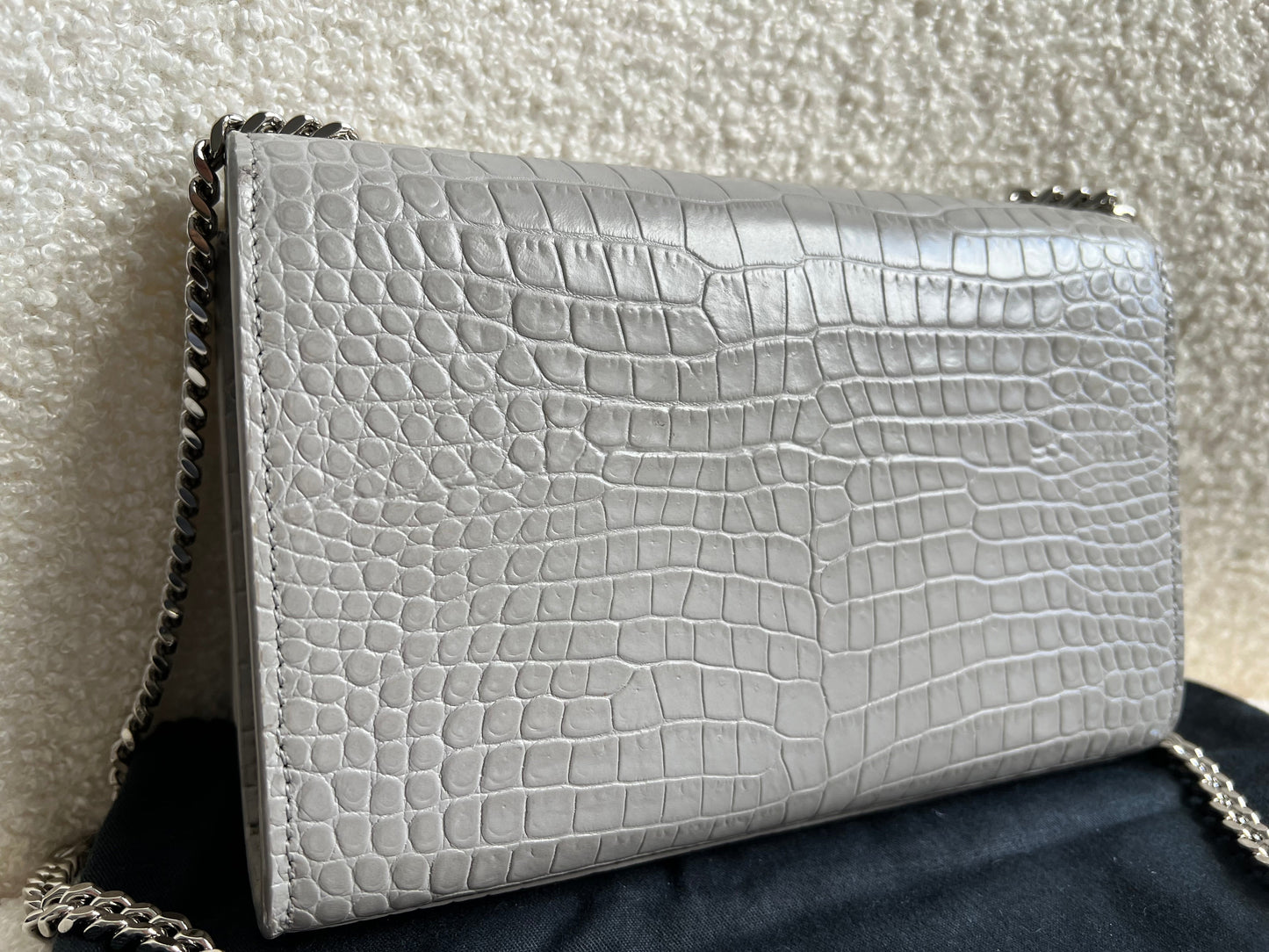 Yves Saint Laurent (YSL) Light Grey Croc Small Kate