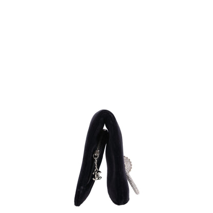 Crystal Embellished Velvet Clutch Black
