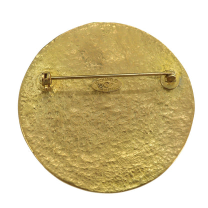 CHANEL CC Logos Circle Pin Brooch Gold Plated 95P #CD658