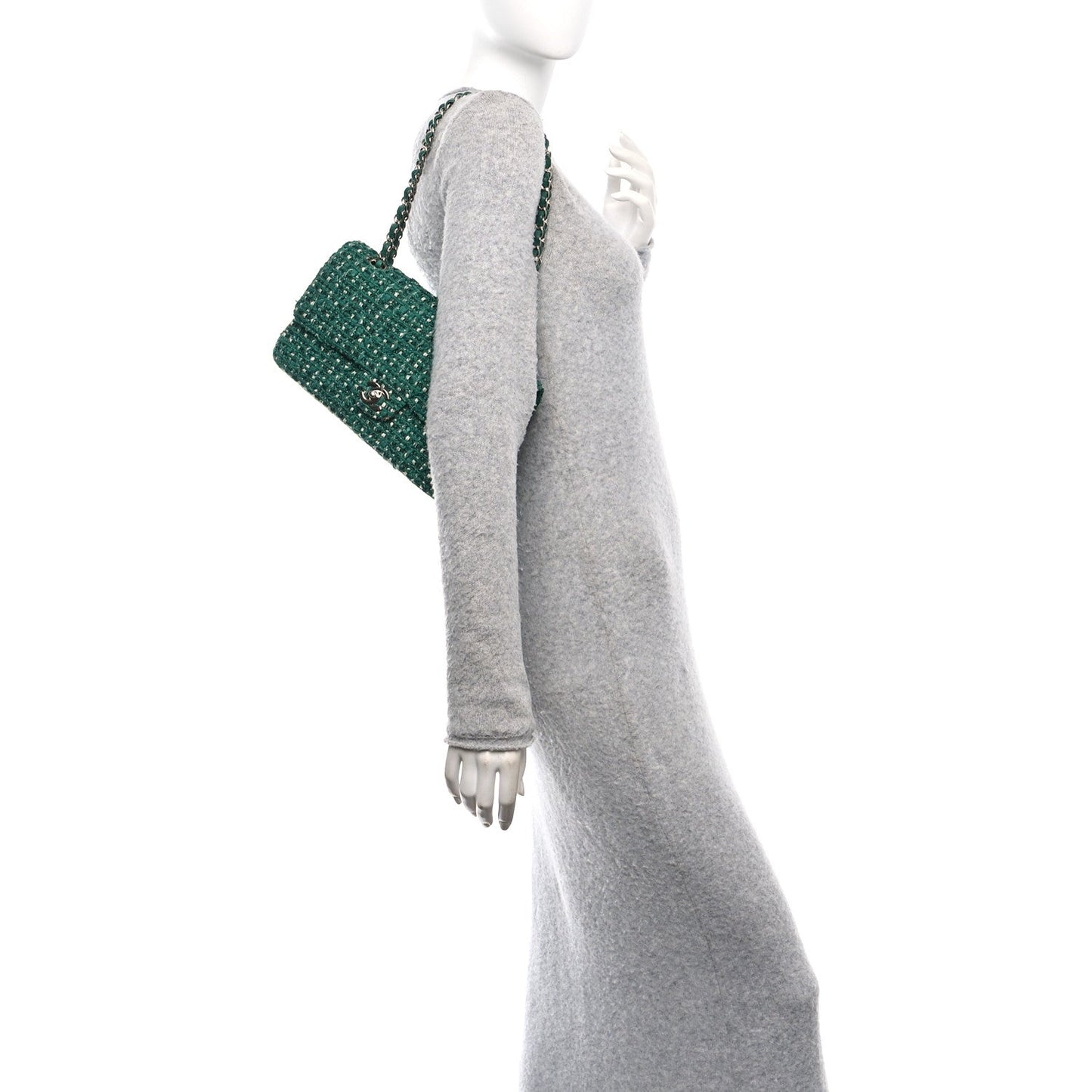 Tweed Quilted Medium Double Flap Green