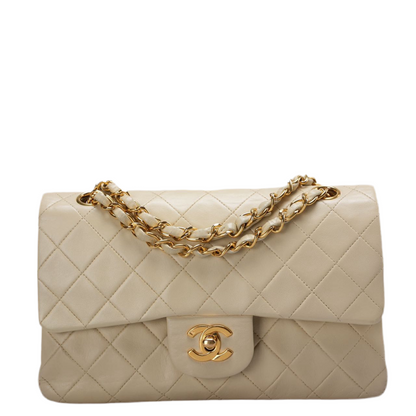 Chanel Vintage Beige Quilted Leather small timeless Double Flap Bag with 24K Gold Hardware