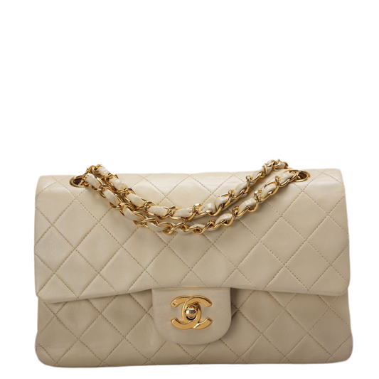 Chanel Vintage Beige Quilted Leather small timeless Double Flap Bag with 24K Gold Hardware