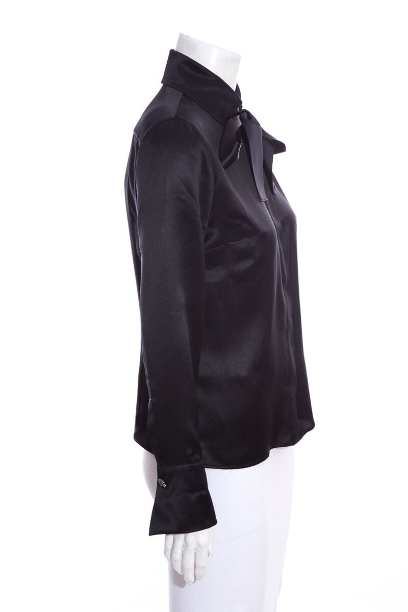Chanel Black Silk Satin Blouse SZ 38