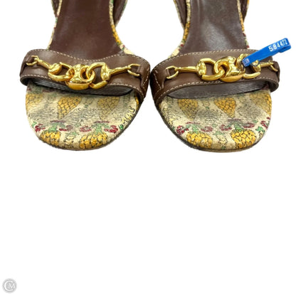 Sandals Luxury Designer By Gucci In Brown & Cream, Size: 9