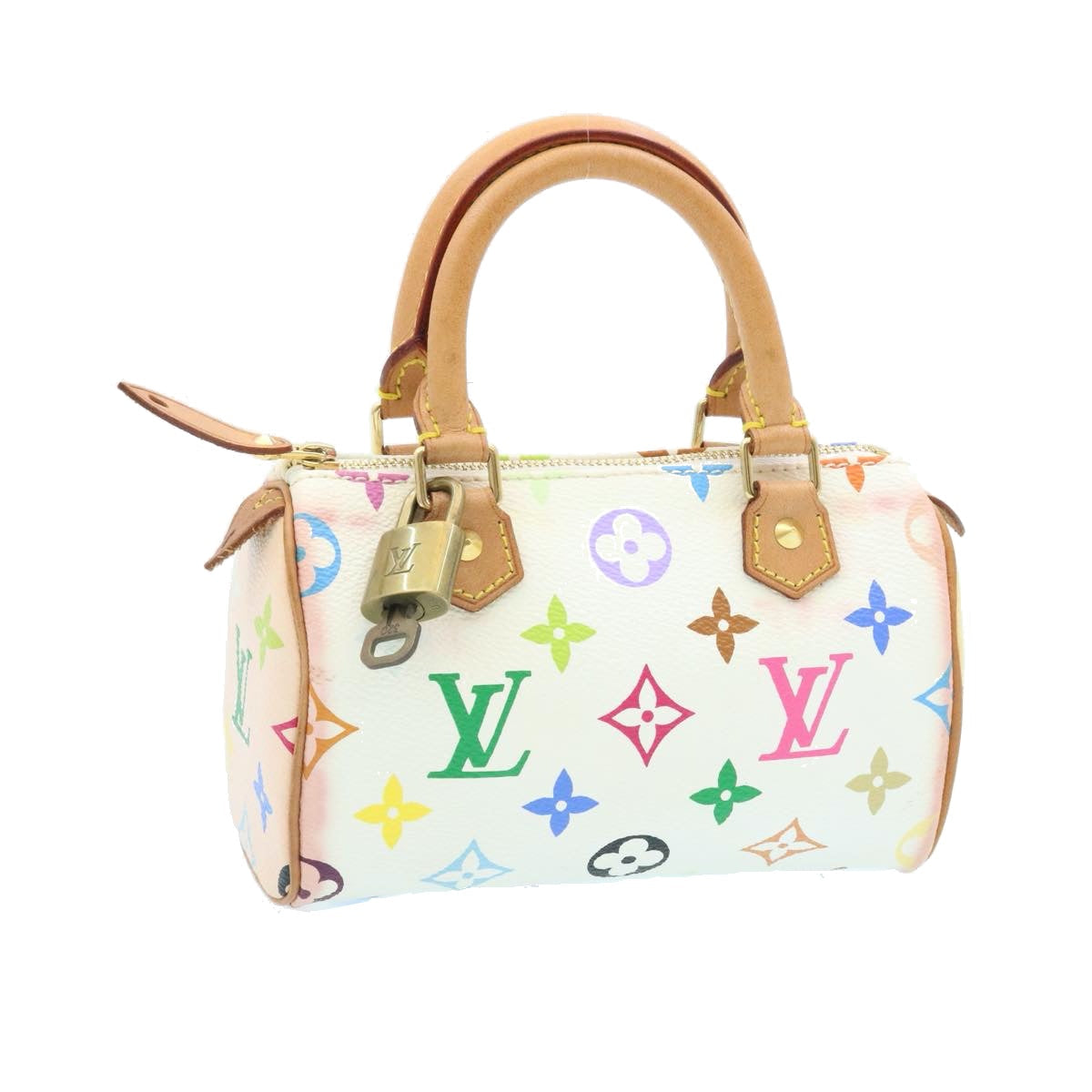 Louis Vuitton Monogram Multicolor Mini Speedy Hand Bag White M92645 Auth 25763