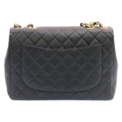 CHANEL Big Matelasse Flap Chain Shoulder Bag Caviar Skin Black Gold Auth 25984A