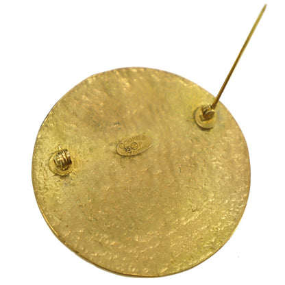 CHANEL CC Logos Circle Pin Brooch Gold Plated 95P #CD658