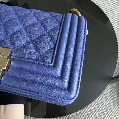 *Series 30* Caviar Boy Small Quilted Grained Calfskin Leboy Dark Blue Golden Hardware Series 30