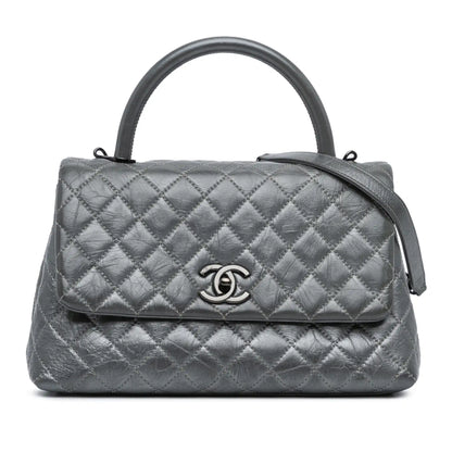 Gray Chanel Small Quilted Aged Calfskin Coco Satchel