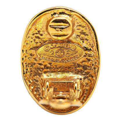 Gold Chanel Gold Plated CC Crown Clip On Earrings
