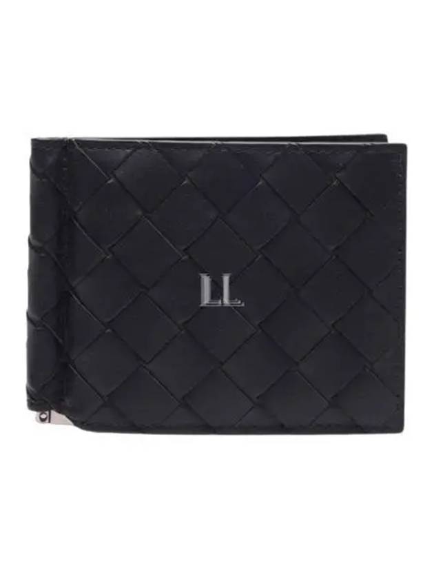 Luxury Bottega Veneta Intrecciato Money Clip Half Wallet Dark Brown