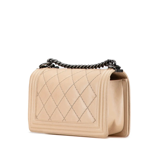 Beige Chanel New Medium Aged Calfskin Stitched Boy Flap Crossbody Bag