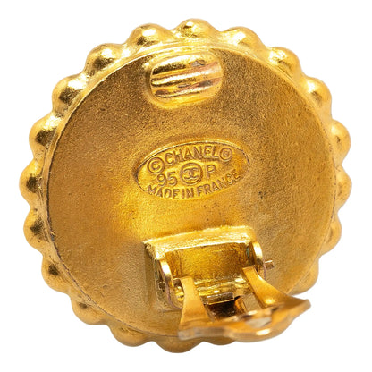 Gold Chanel Gold Plated Acrylic CC Button Clip On Earrings