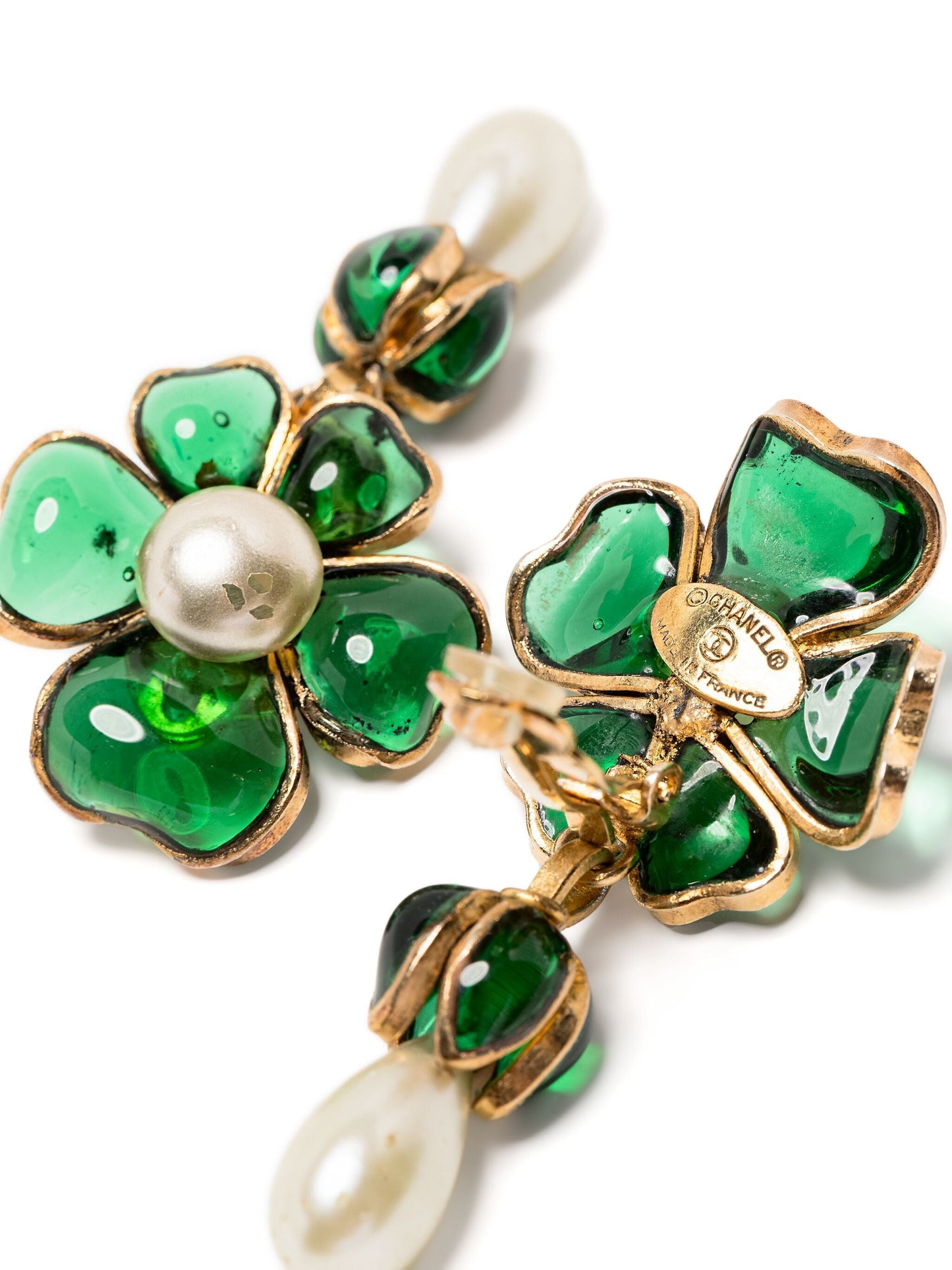 Gripoix Emerald Floral Drop Earrings