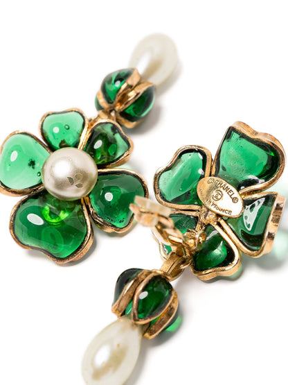 Gripoix Emerald Floral Drop Earrings