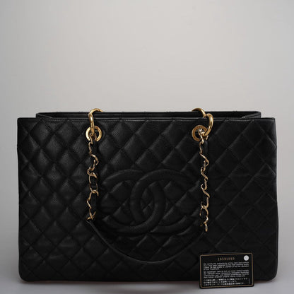 Chanel Large Black Grand Shopping XL GST Tote Bag In Caviar Leather With Gold Hardware