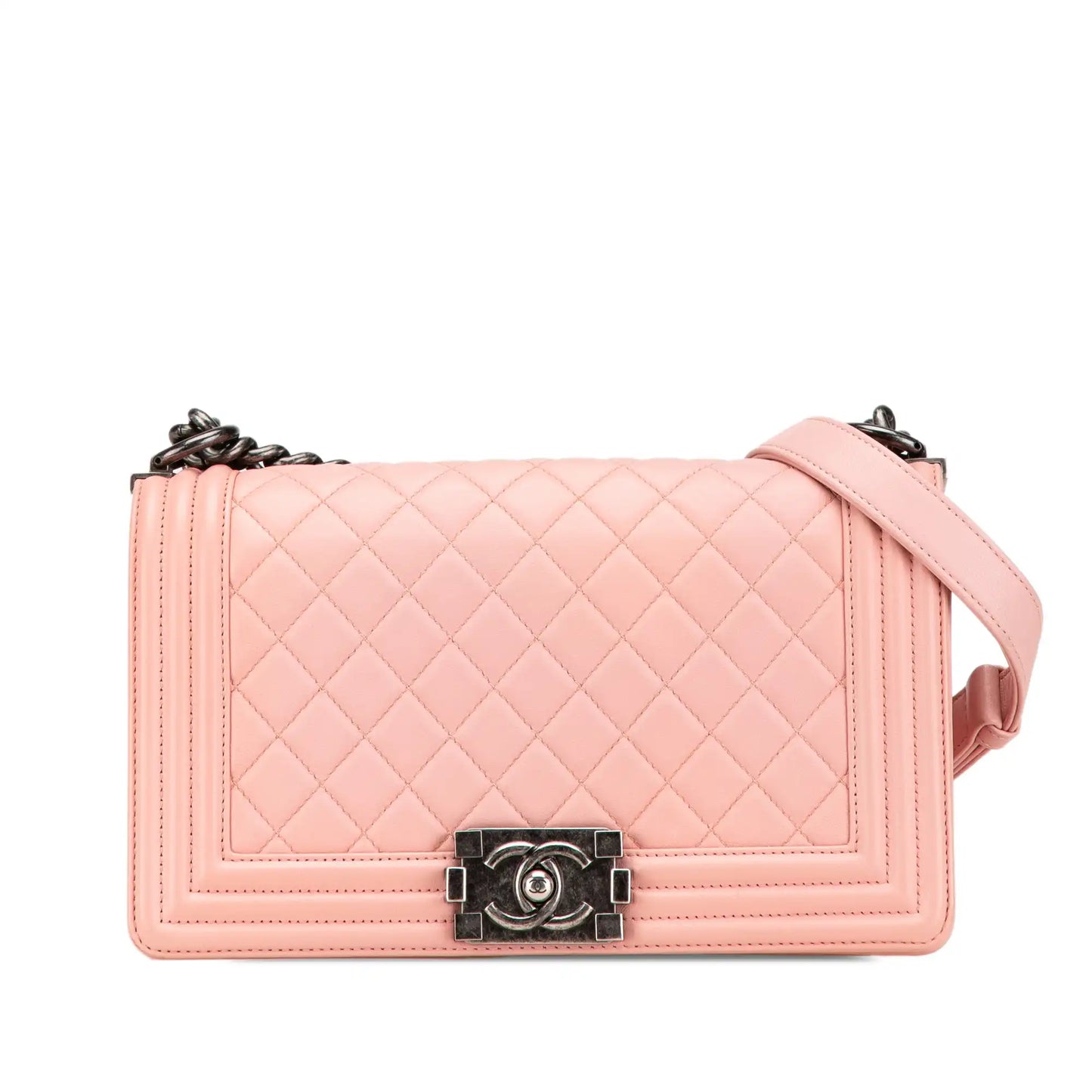 Pink Chanel Medium Lambskin Boy Flap Crossbody Bag