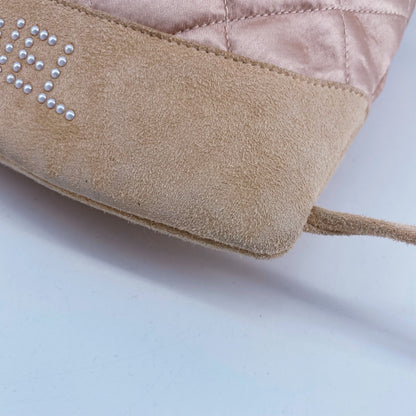 CHANEL Vintage Quilted Satin and Suede Drawstring Backpack