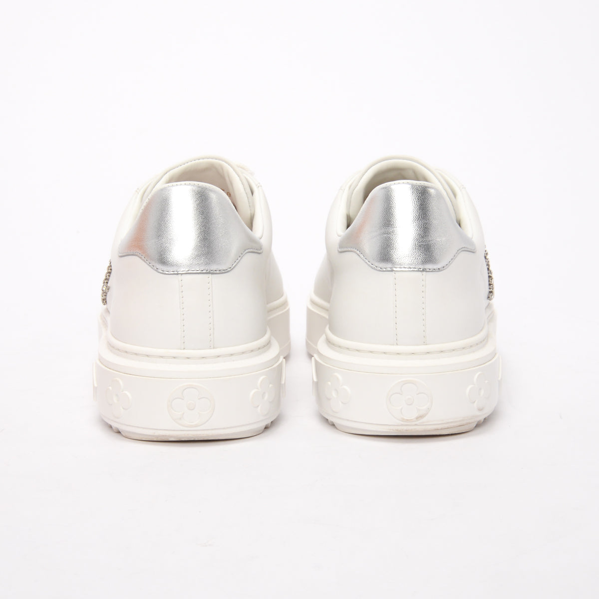 Louis Vuitton White Calfskin Crystal LV Time Out Sneakers 38.5