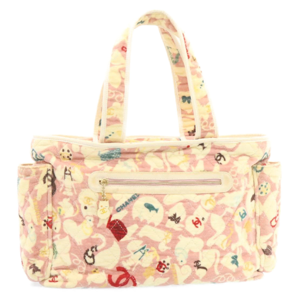 CHANEL Tote Bag Quilted Pile Animal Pattern Pink CC Auth 27024A