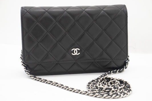 CHANEL Black Classic Wallet On Chain WOC Shoulder Bag Lambskin j35