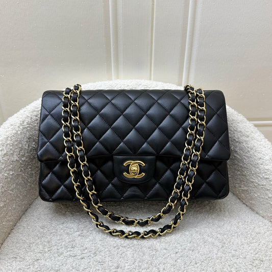 Chanel Medium Classic Flap CF in Black Lambskin and GHW (Model: A01112)