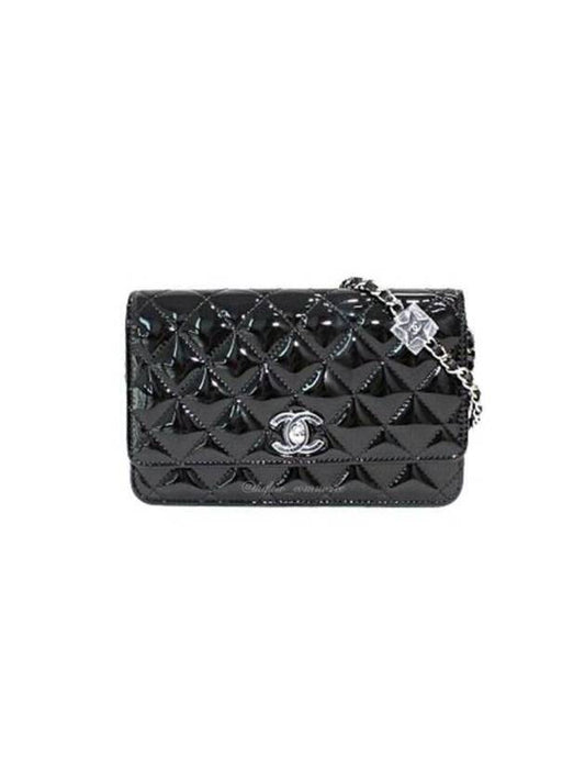 CC Logo Charm Chain Leather Cross Bag Black Chanel