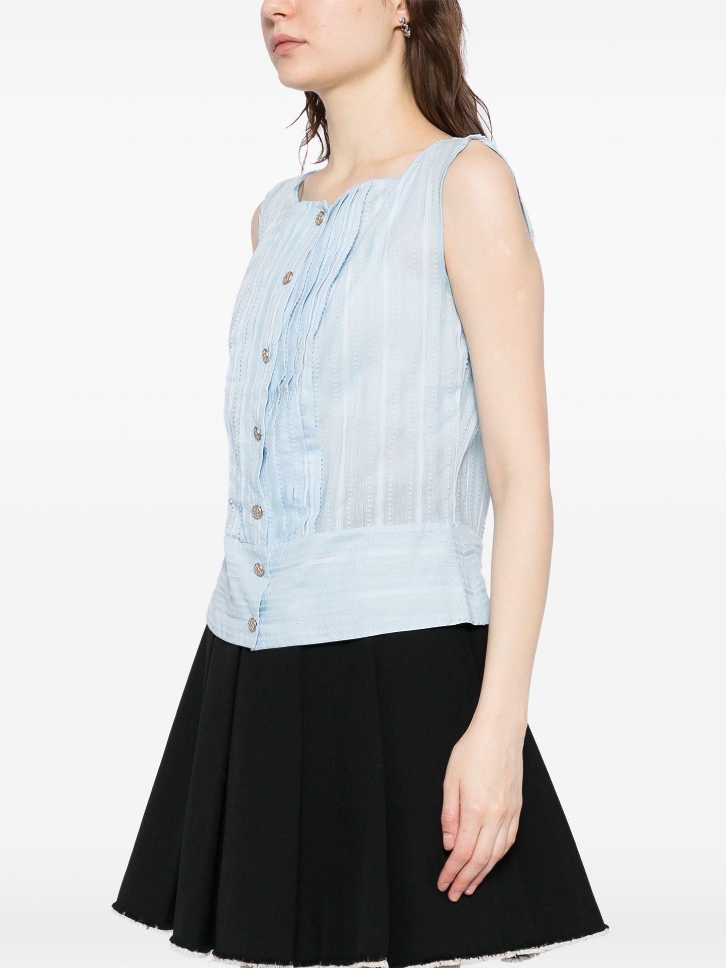 Blue Button-Up Sleeveless Shirt