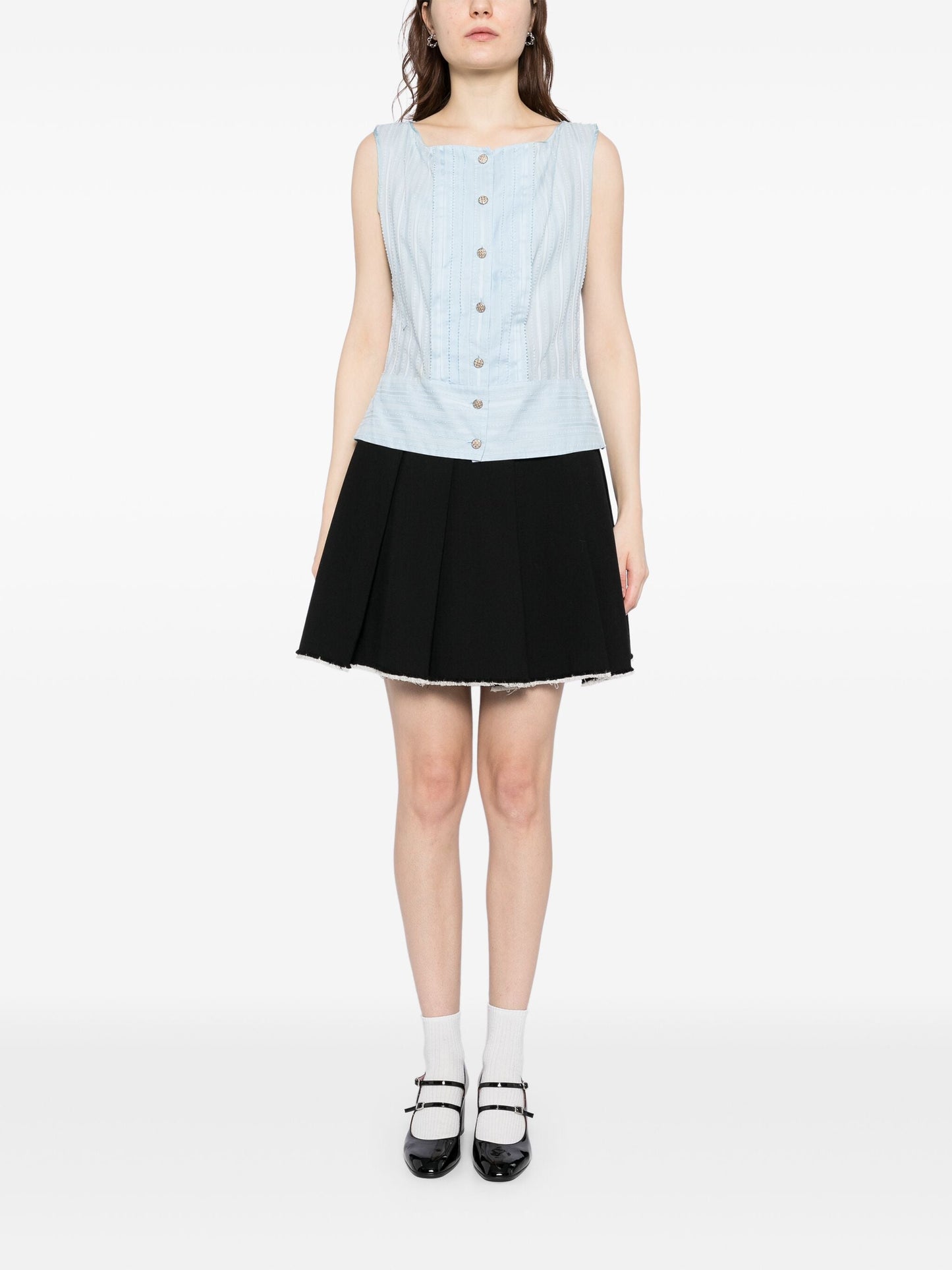 Blue Button-Up Sleeveless Shirt