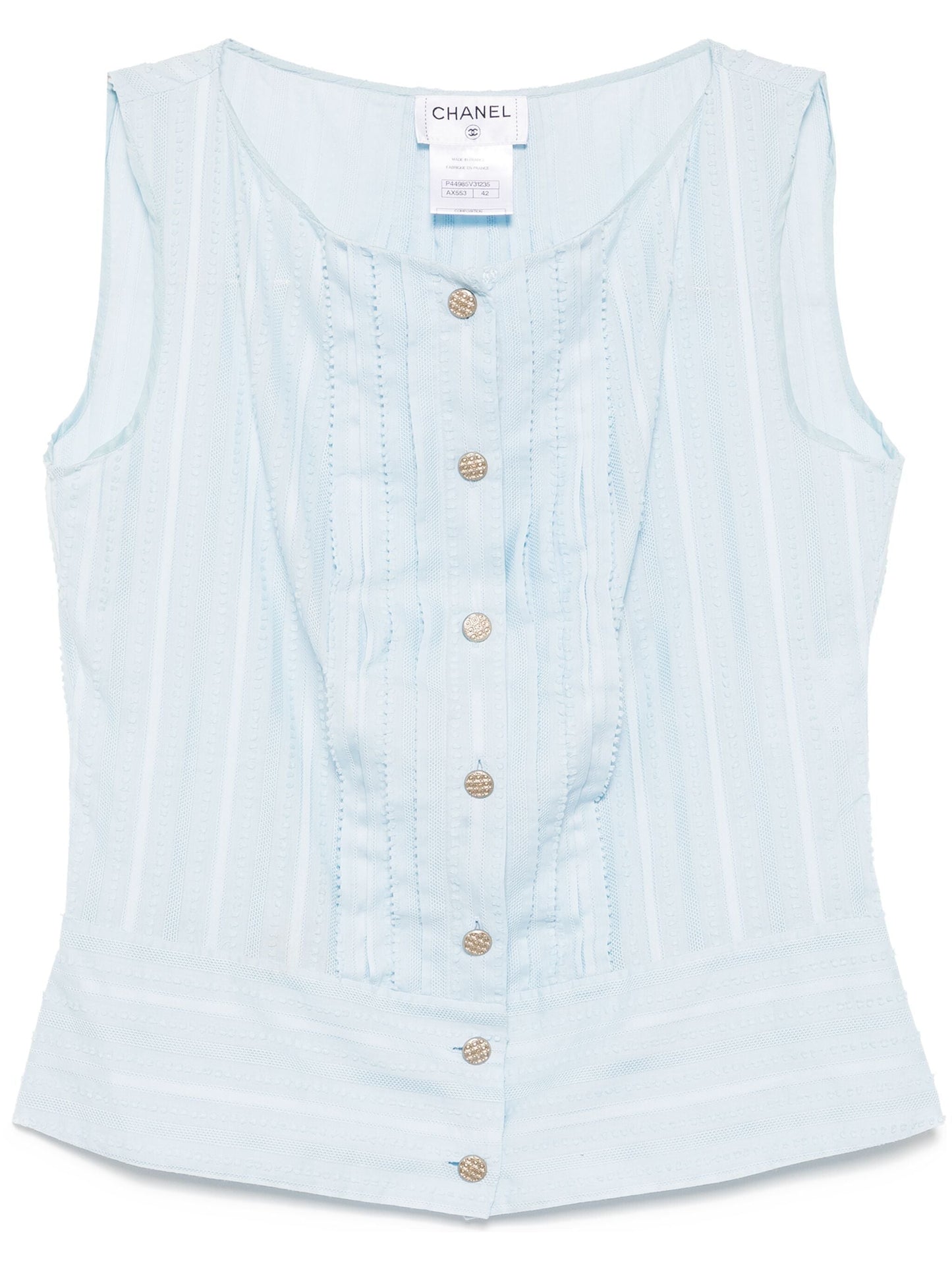 Blue Button-Up Sleeveless Shirt