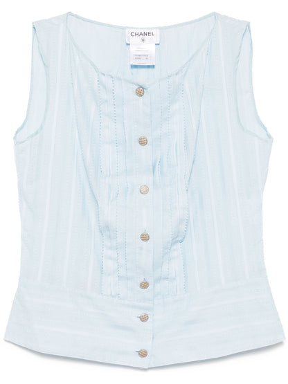 Blue Button-Up Sleeveless Shirt