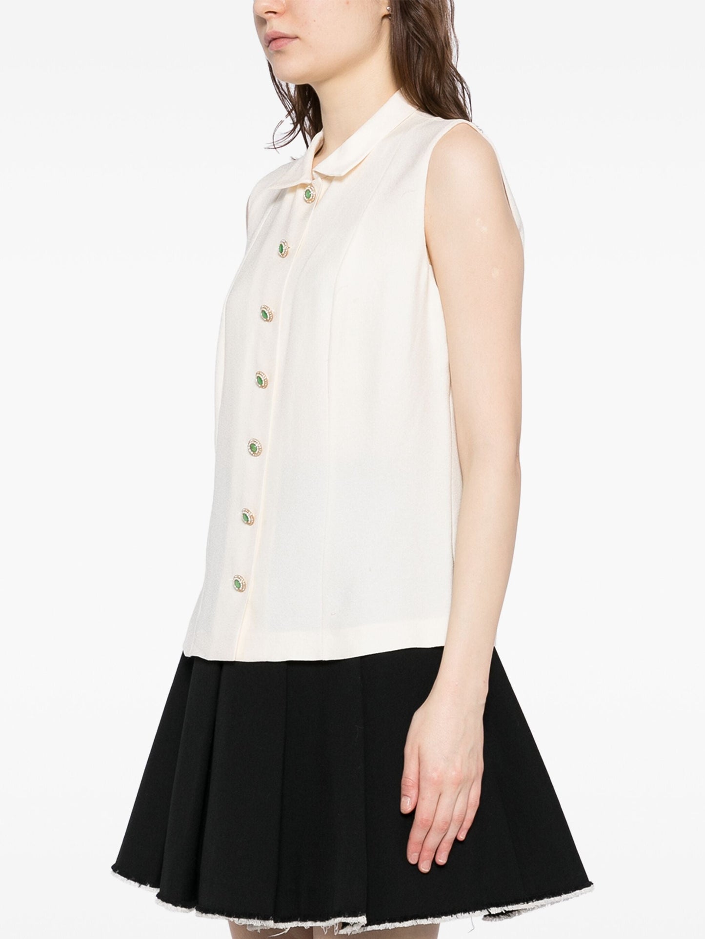 White Embellished Button-Up Shirt