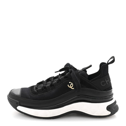 Velvet Calfskin Mixed Fibers CC Sneakers 38 Black