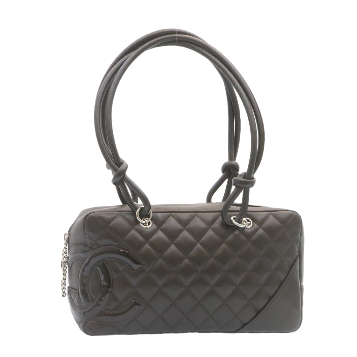 CHANEL Cambon Line Matelasse Hand Bag Leather Dark Brown CC Auth 27850A
